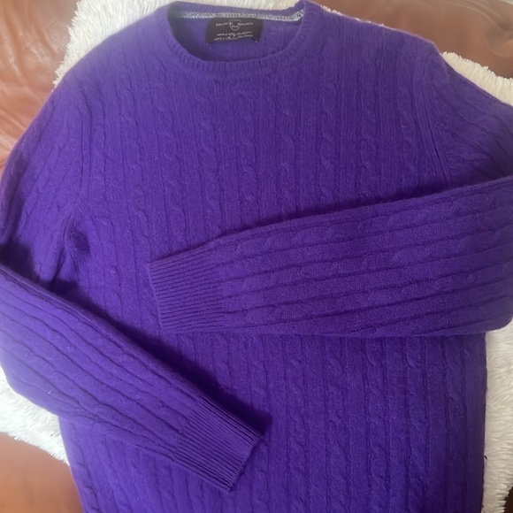 2-Ply 100% Cashmere Purple Cable Knit Sweater by Black Brown 1826